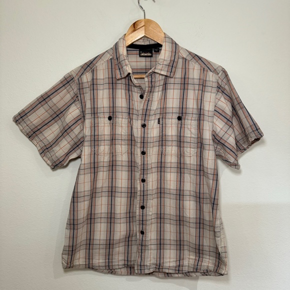 Kavu Shirt Men's MD Brown Tan Plaid Outdoor Button Up Casual Hiking Lightweight - Picture 1 of 7